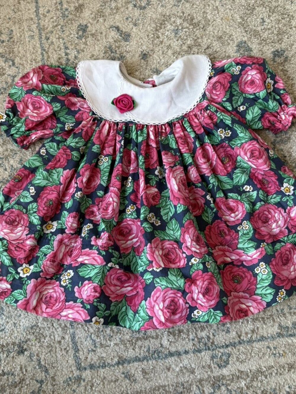 Vintage Claire Bell Floral Dress 12 Month Pink Roses Made in Canada Cottagecore